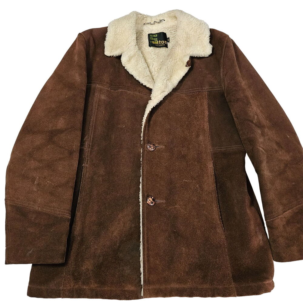 Silton Mens Suede Leather Jacket Brown Size 40 Button Close Pockets Imperfect